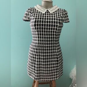 SHEIN Black and White Plaid Dress with Adorned Collar
